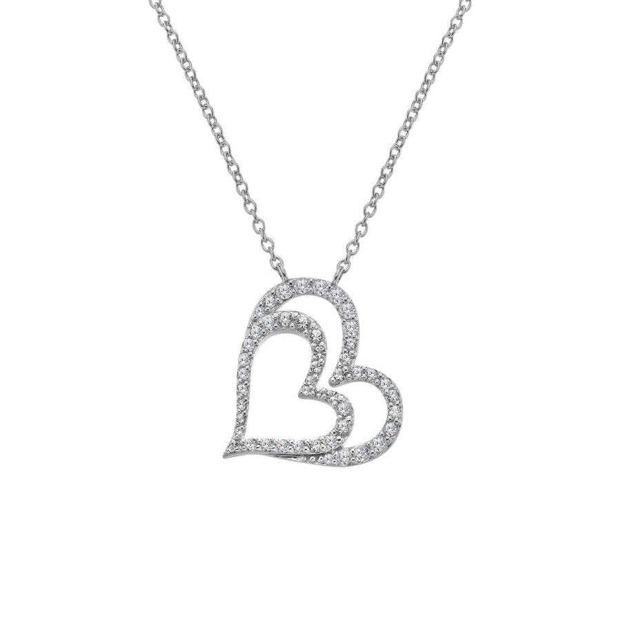 Hot Diamonds Silver White Topaz Double Heart 'Shimmer' Necklace