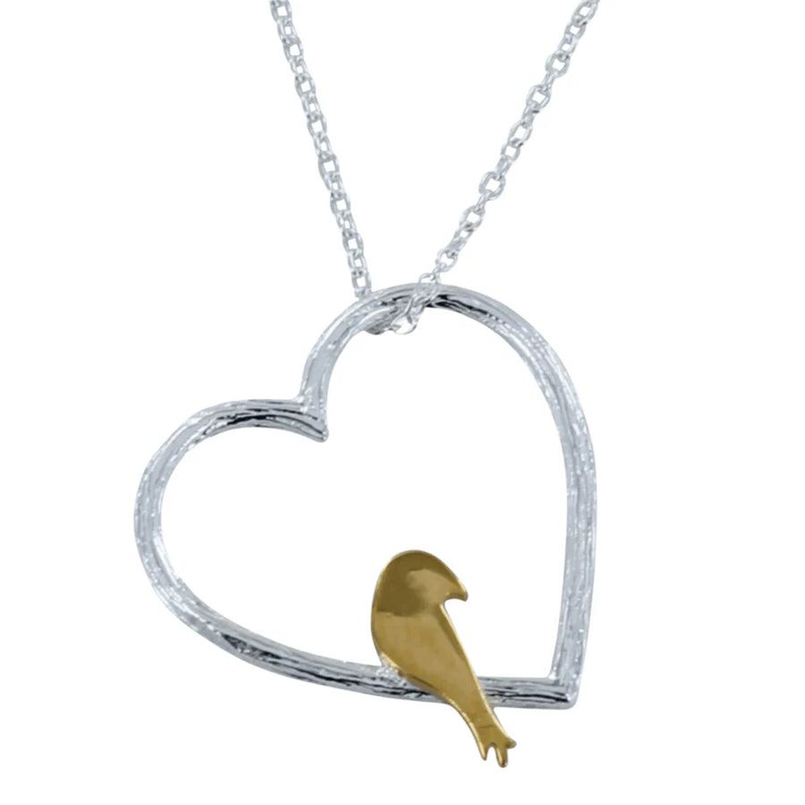 Two-Tone Bird & Heart Adjustable Necklace