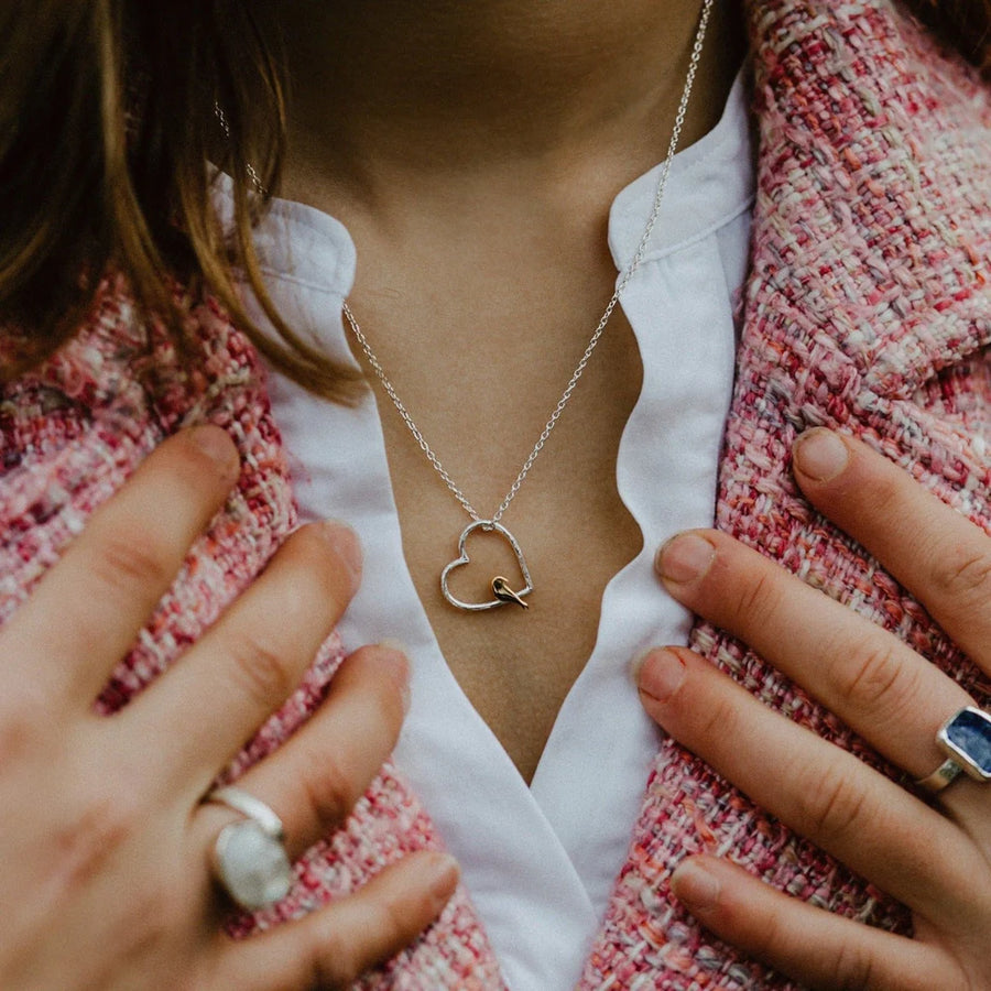 Two-Tone Bird & Heart Adjustable Necklace