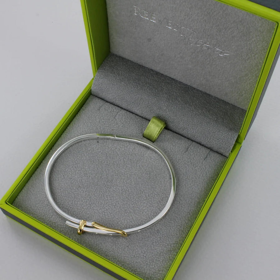Sterling Silver Two-Tone Hinged Buckle Bangle