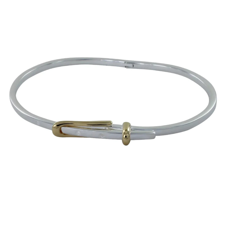 Sterling Silver Two-Tone Hinged Buckle Bangle