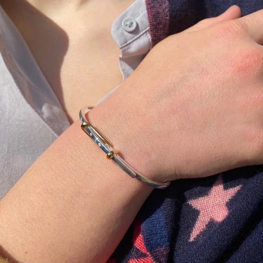 Sterling Silver Two-Tone Hinged Buckle Bangle