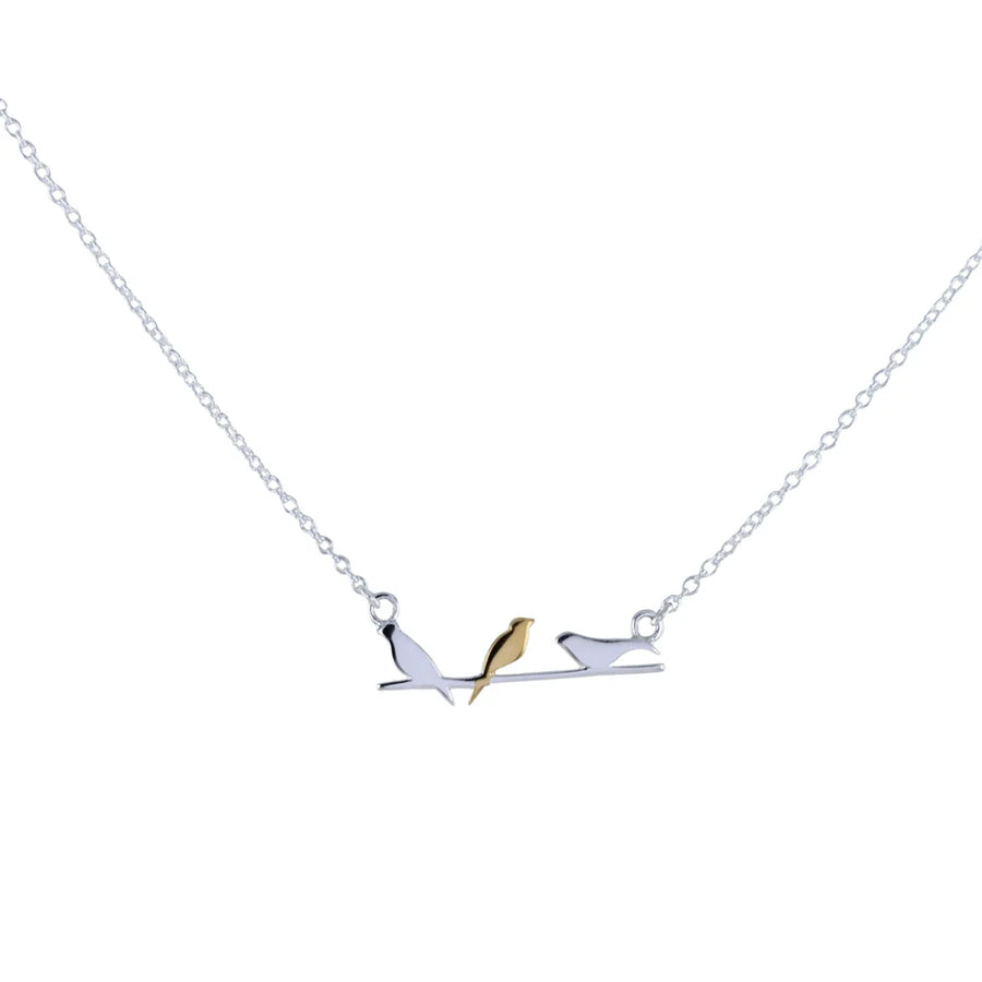 Two-Tone 3 Birds on Branch Necklace