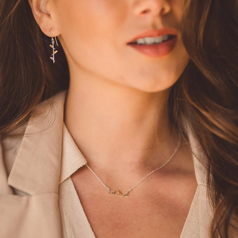 Two-Tone 3 Birds on Branch Necklace