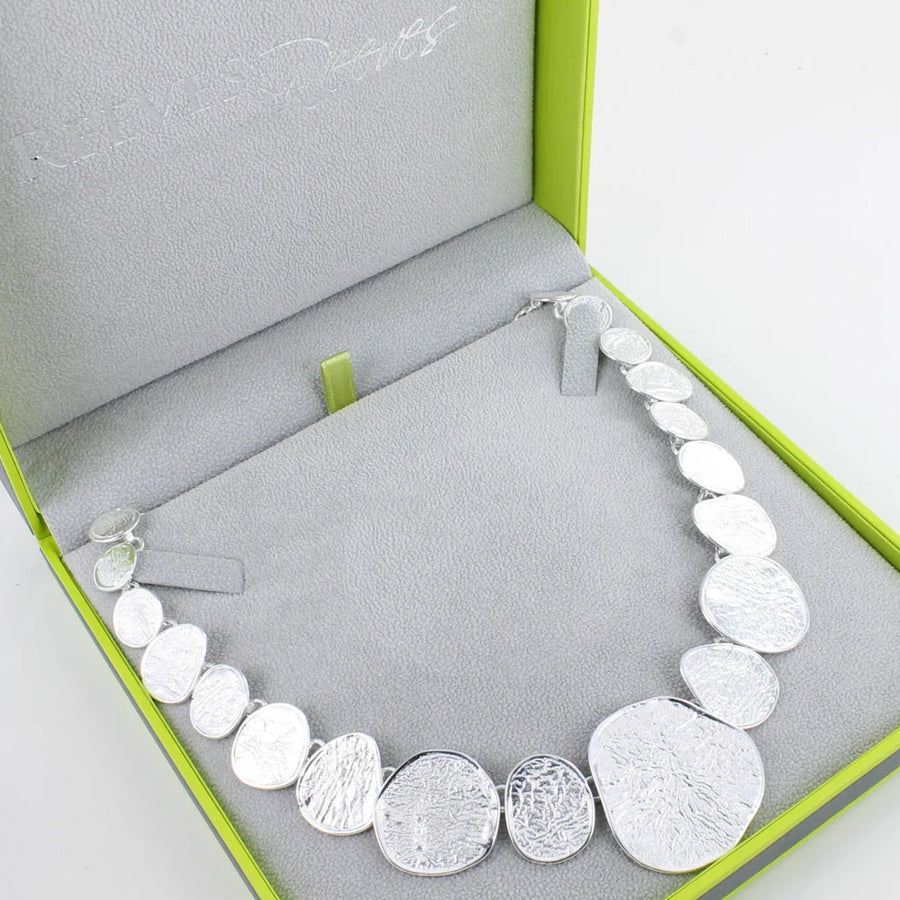 Sterling Silver Irregular Textured Disk Statement Necklace