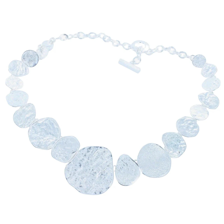 Sterling Silver Irregular Textured Disk Statement Necklace