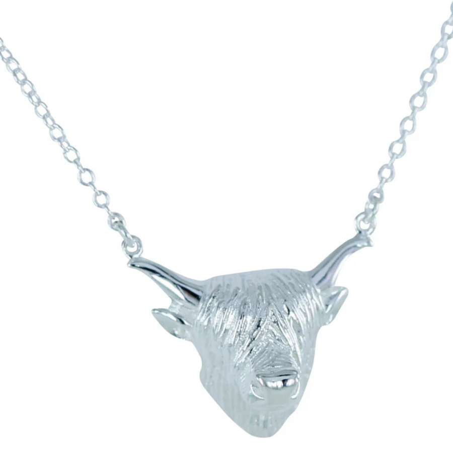 Sterling Silver Detailed Highland Cow Necklace