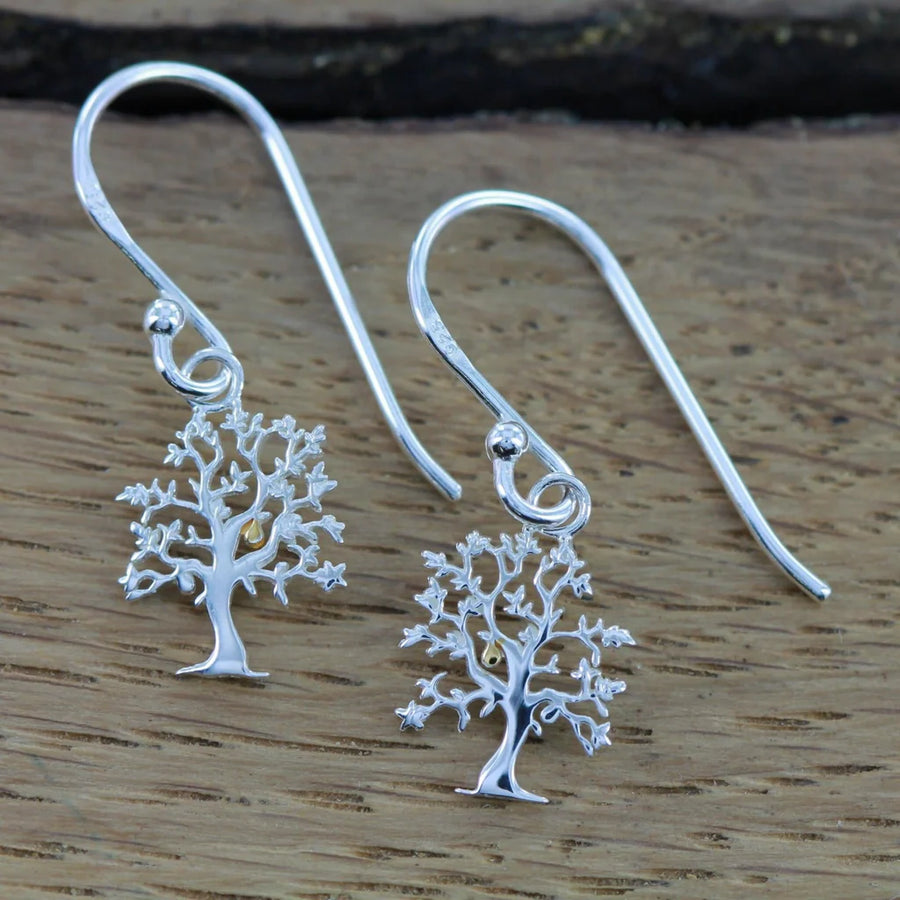 Sterling Silver & Gold Plated Pear Tree Drop Hook Earrings