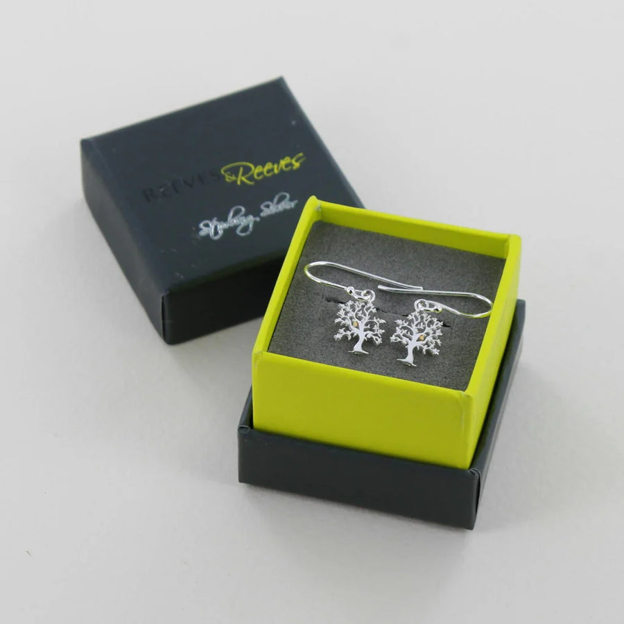 Sterling Silver & Gold Plated Pear Tree Drop Hook Earrings