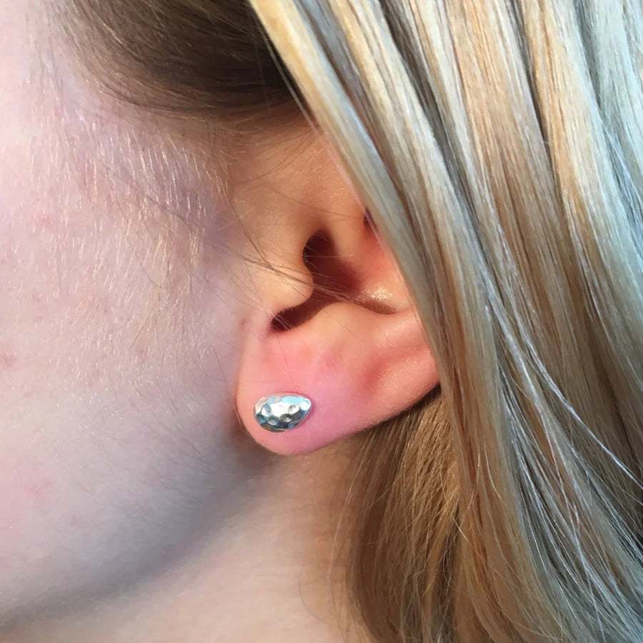 Sterling Silver Hammered 9mm Pebble Stud Earrings