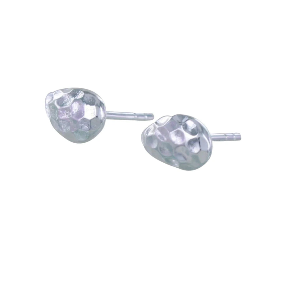 Sterling Silver Hammered 9mm Pebble Stud Earrings