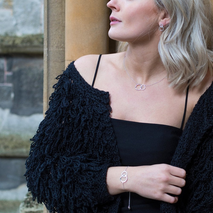 Hot Diamonds Silver Large Open White Topaz Double Circle Necklace