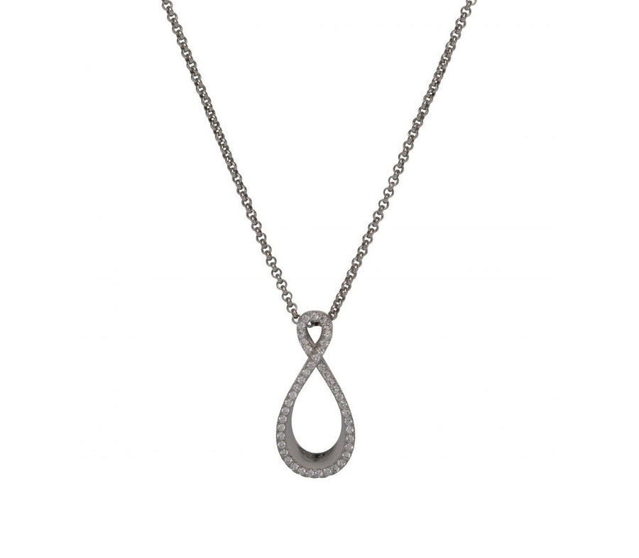 Unique Ladies Sterling Silver CZ Open Infinity Necklace