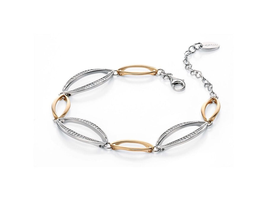 Fiorelli Sterling Silver Two-Tone Marquise Link CZ Bracelet