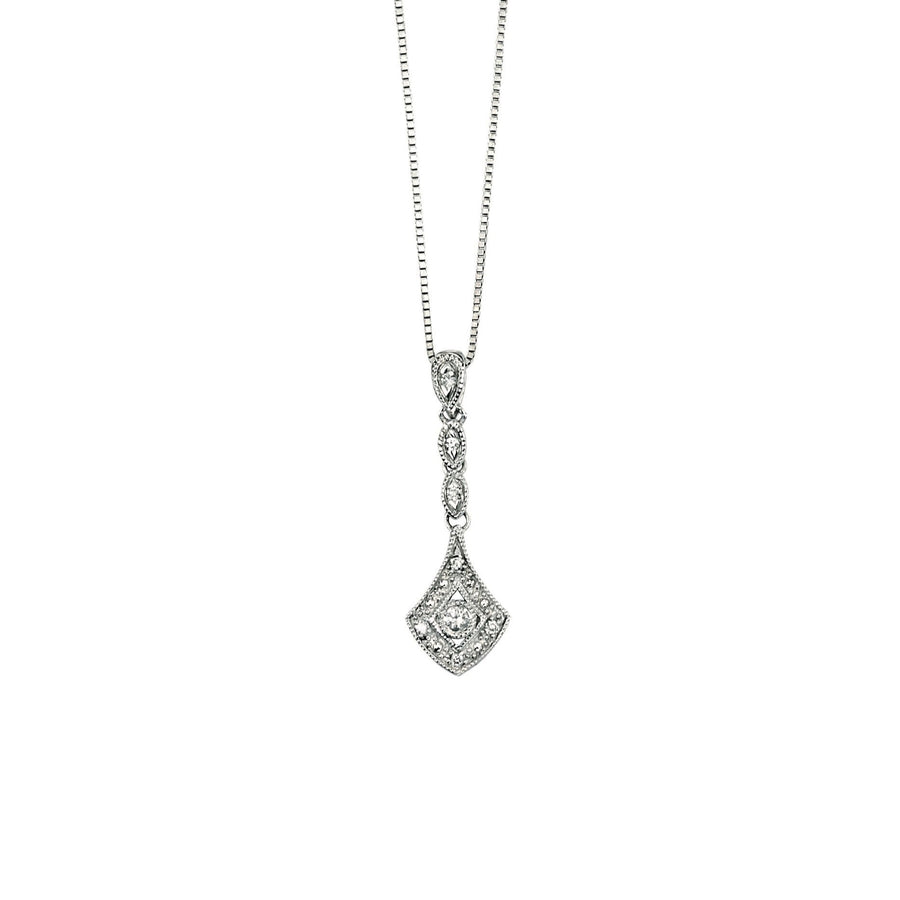 9ct White Gold Vintage Style Diamond Pendant & Chain
