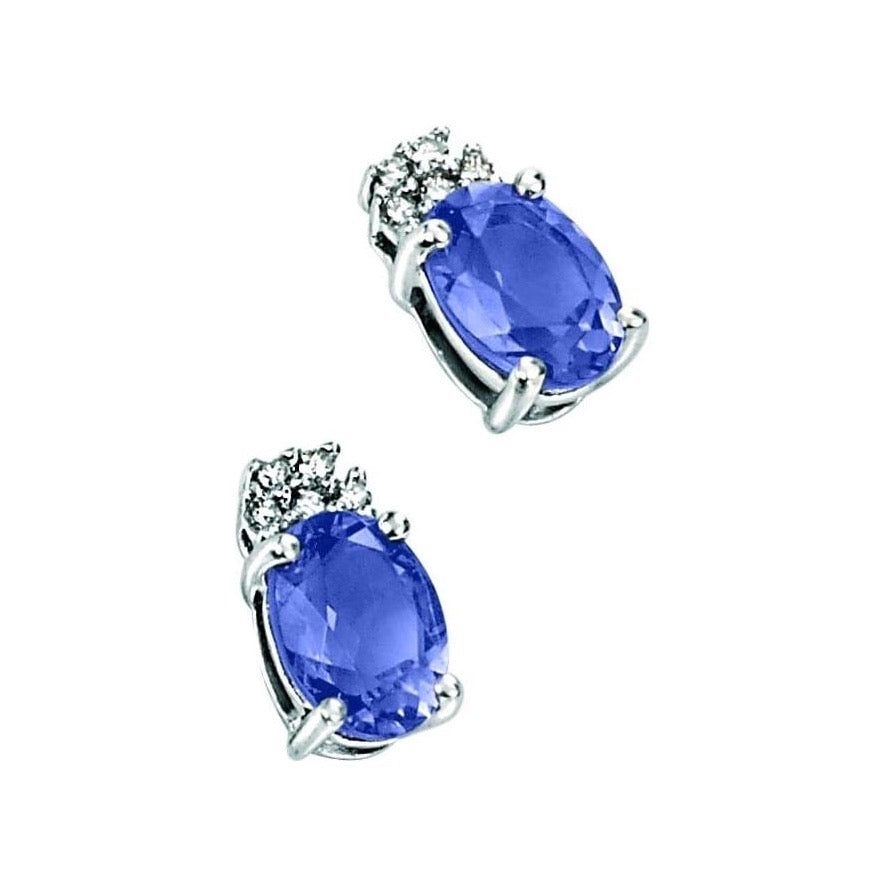 9ct White Gold Iolite and Diamond Earrings