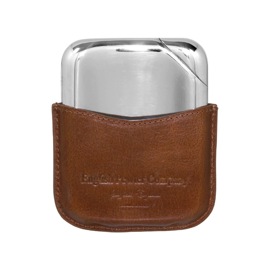 English Pewter Company Novus Flask With Leather Pouch