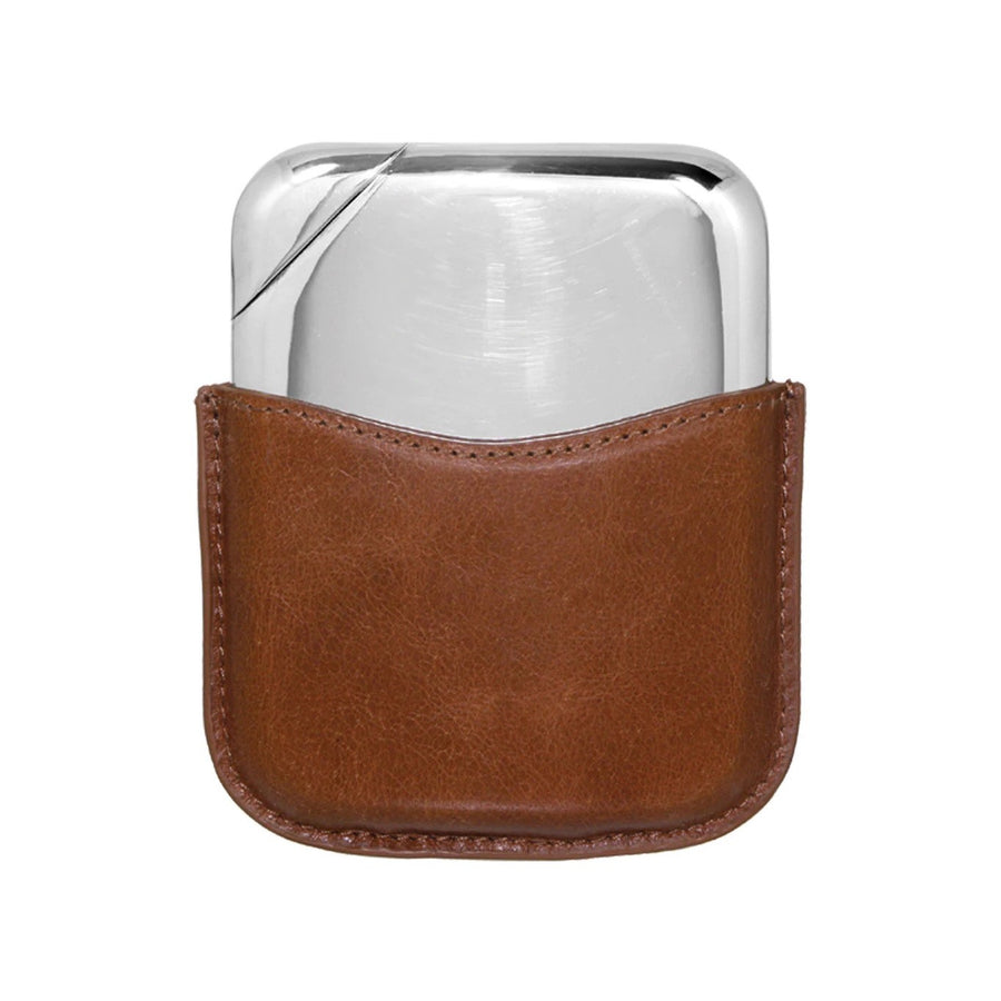 English Pewter Company Novus Flask With Leather Pouch
