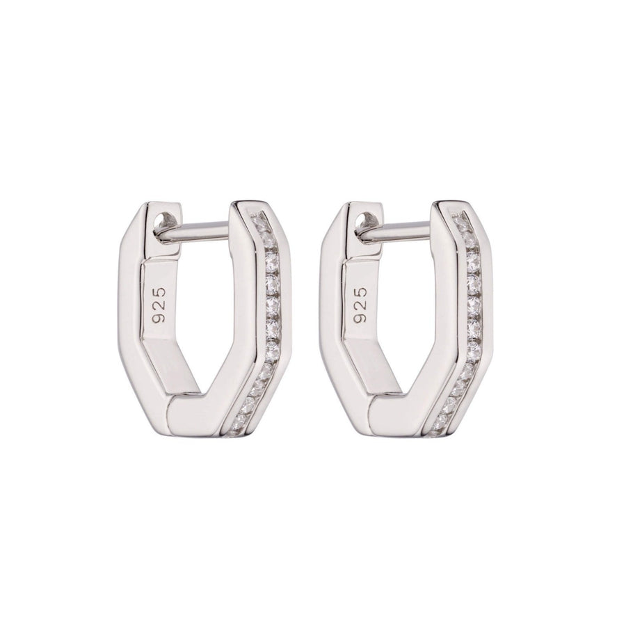 Fiorelli Sterling Silver CZ Octagon Hoop Earrings