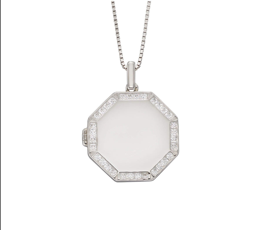 Fiorelli Sterling Silver CZ Octagonal Locket & Chain