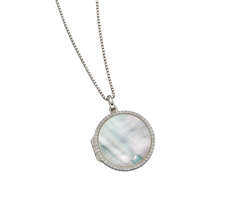 Fiorelli Sterling Silver Mother of Pearl & CZ Locket and Chain