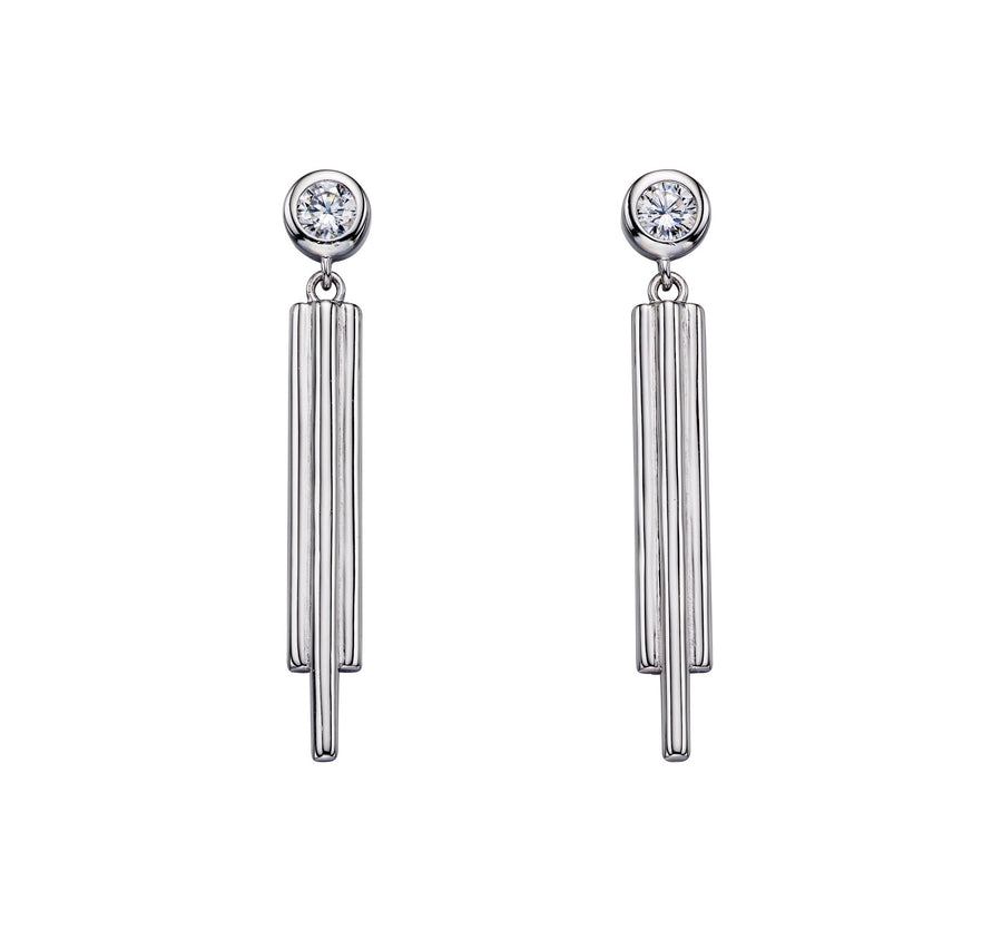 Fiorelli Sterling Silver Long Bar CZ Drop Earrings
