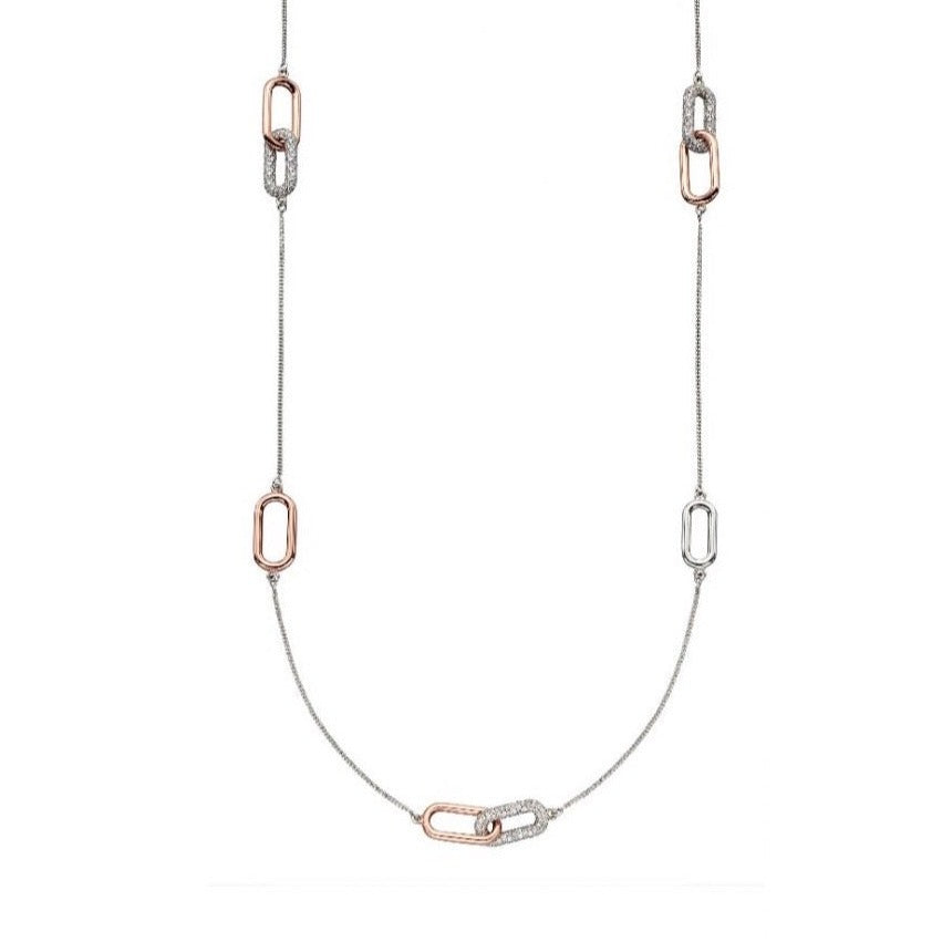 Fiorelli Sterling Silver & Rose Gold Plate CZ Long Station Necklace