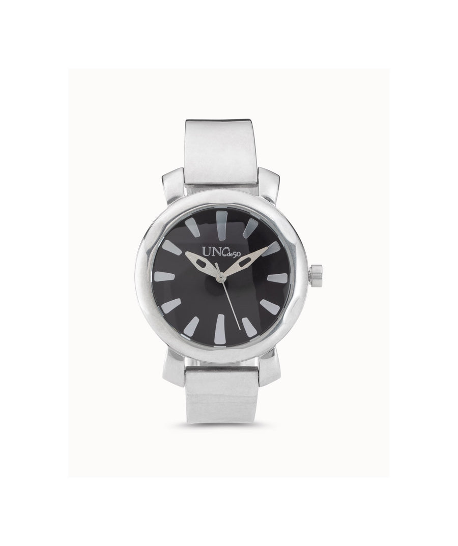Silver Plated Unisex Black Dial Bangle Watch