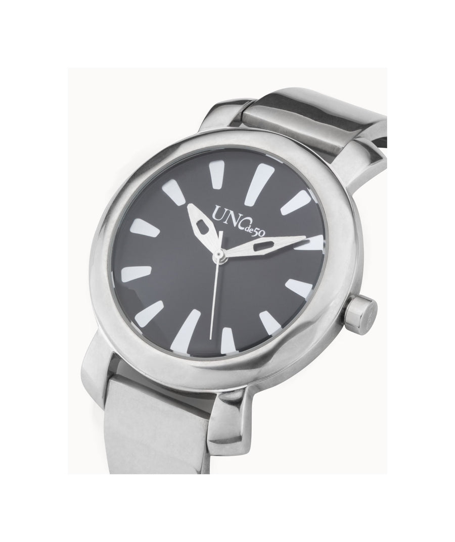Silver Plated Unisex Black Dial Bangle Watch