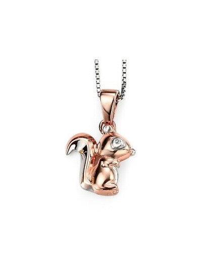 D For Diamond Sterling Silver & Rose Gold Squirrel Pendant
