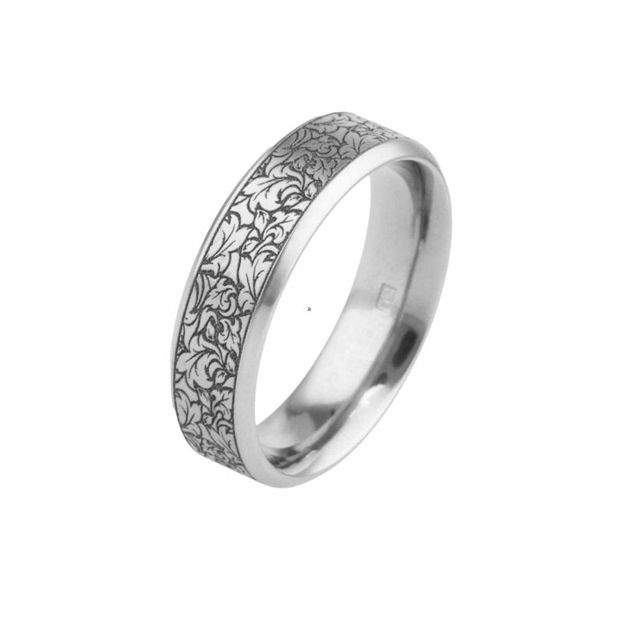 Titanium Floral Patterned Wedding Ring