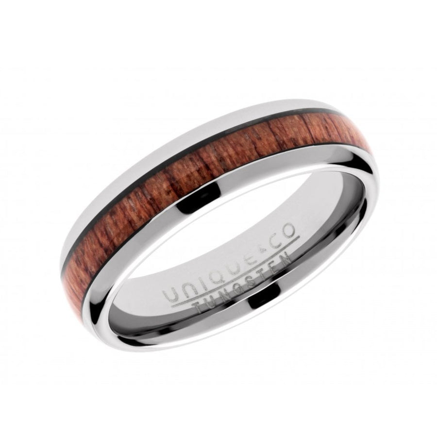 Unique Tungsten 6mm Single Wooden Inlay Ring