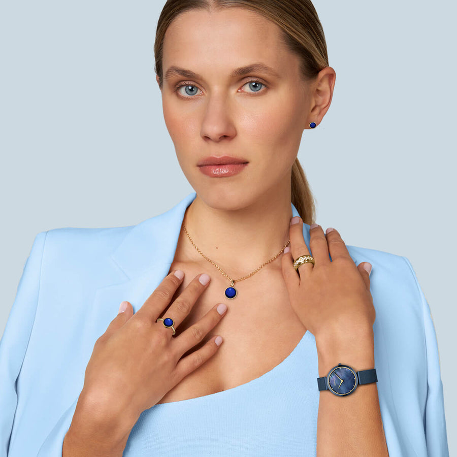 Bering Steel Ladies Blue MOP & CZ Dial Mesh Strap Watch