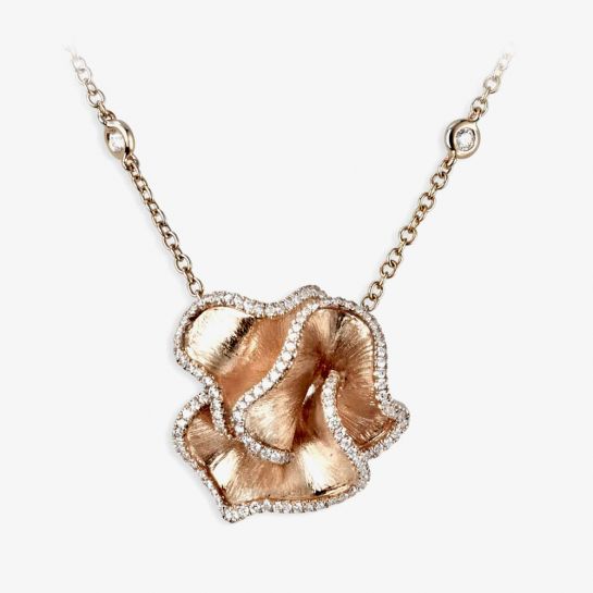18ct Rose Gold Diamond 'Ruffle' Pendant & Chain