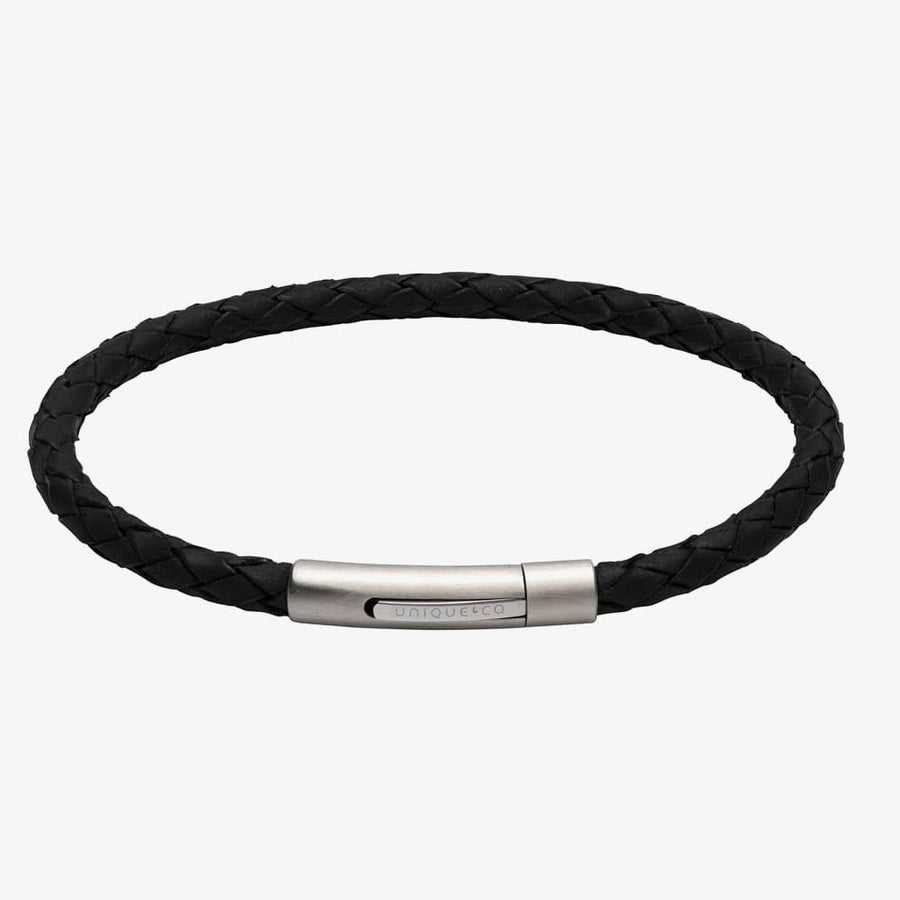 Unique Black Leather Slim Woven Bracelet