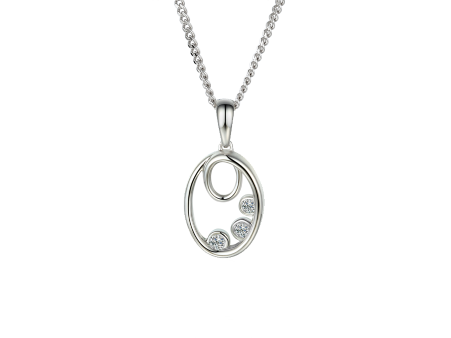 Amore Argento Sterling Silver Oval CZ Open Necklace