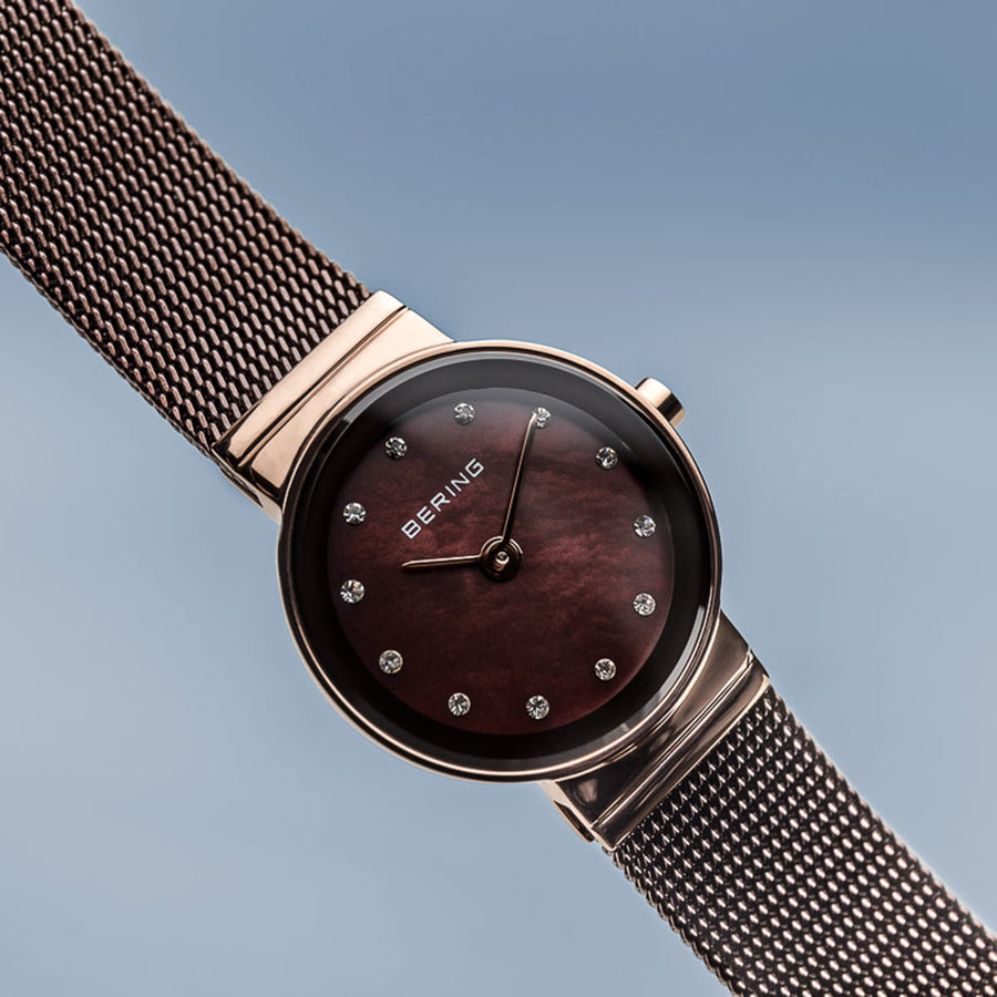 Bering Classic Chocolate Mesh & Rose Gold Plated Case Ladies Watch