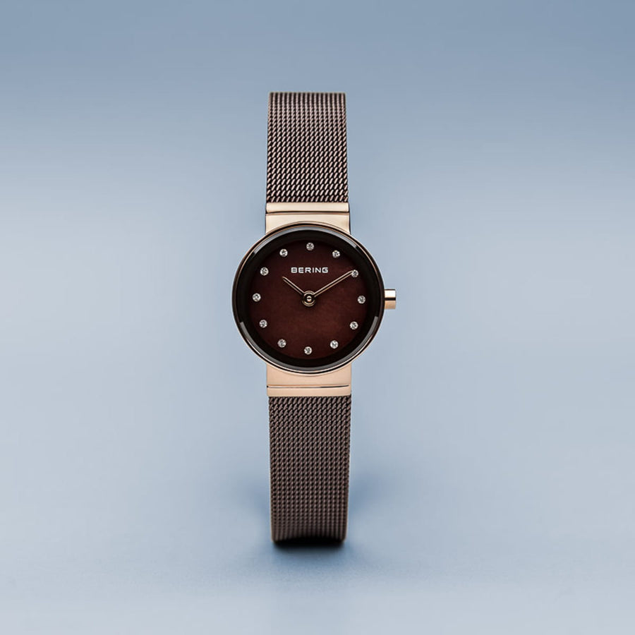 Bering Classic Chocolate Mesh & Rose Gold Plated Case Ladies Watch