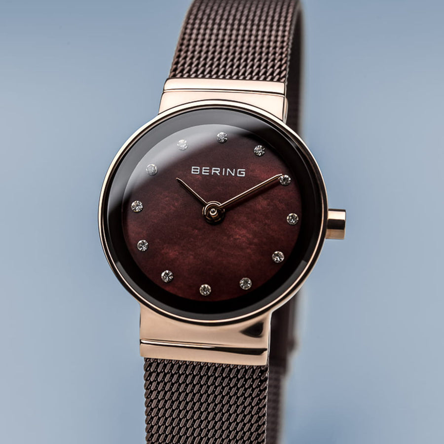 Bering Classic Chocolate Mesh & Rose Gold Plated Case Ladies Watch