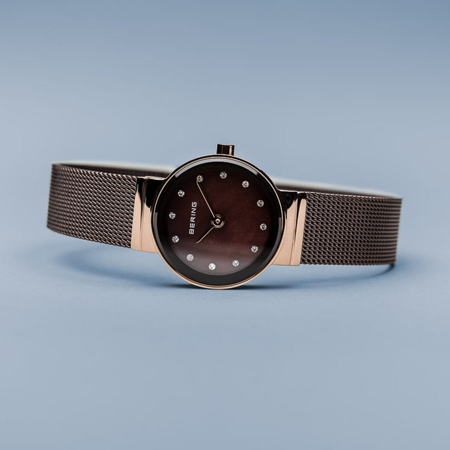 Bering Classic Chocolate Mesh & Rose Gold Plated Case Ladies Watch
