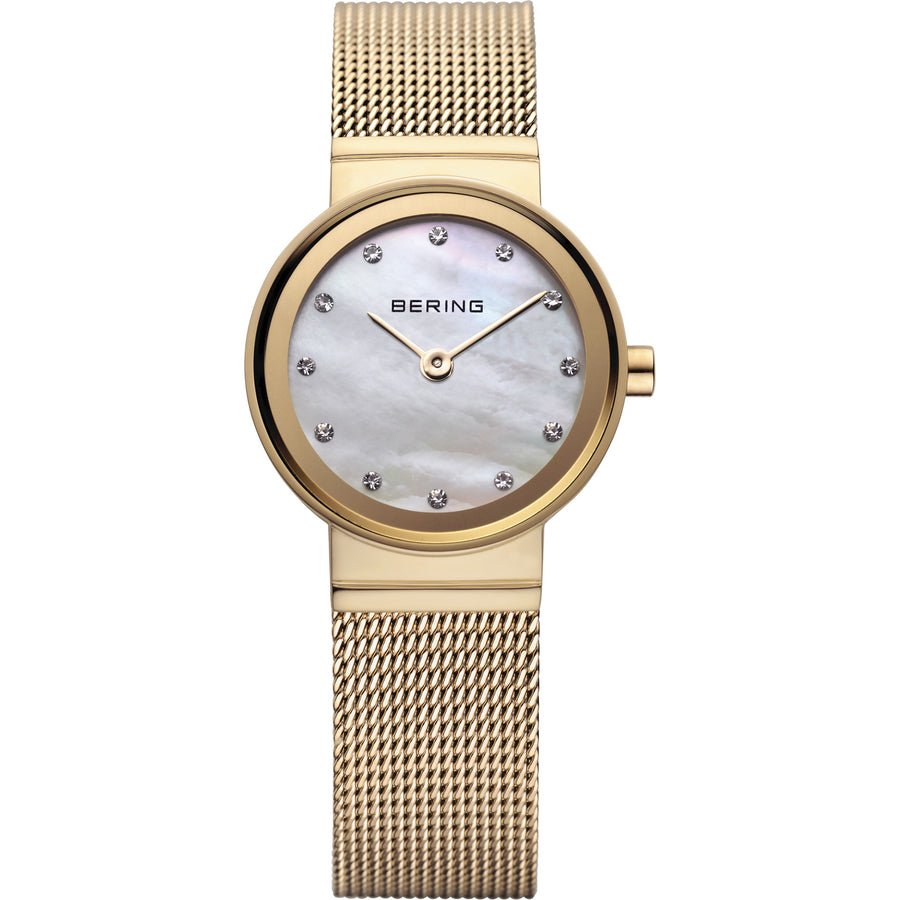 Bering Classic Gold Plated Mesh Watch with Mother-of-Pearl Dial