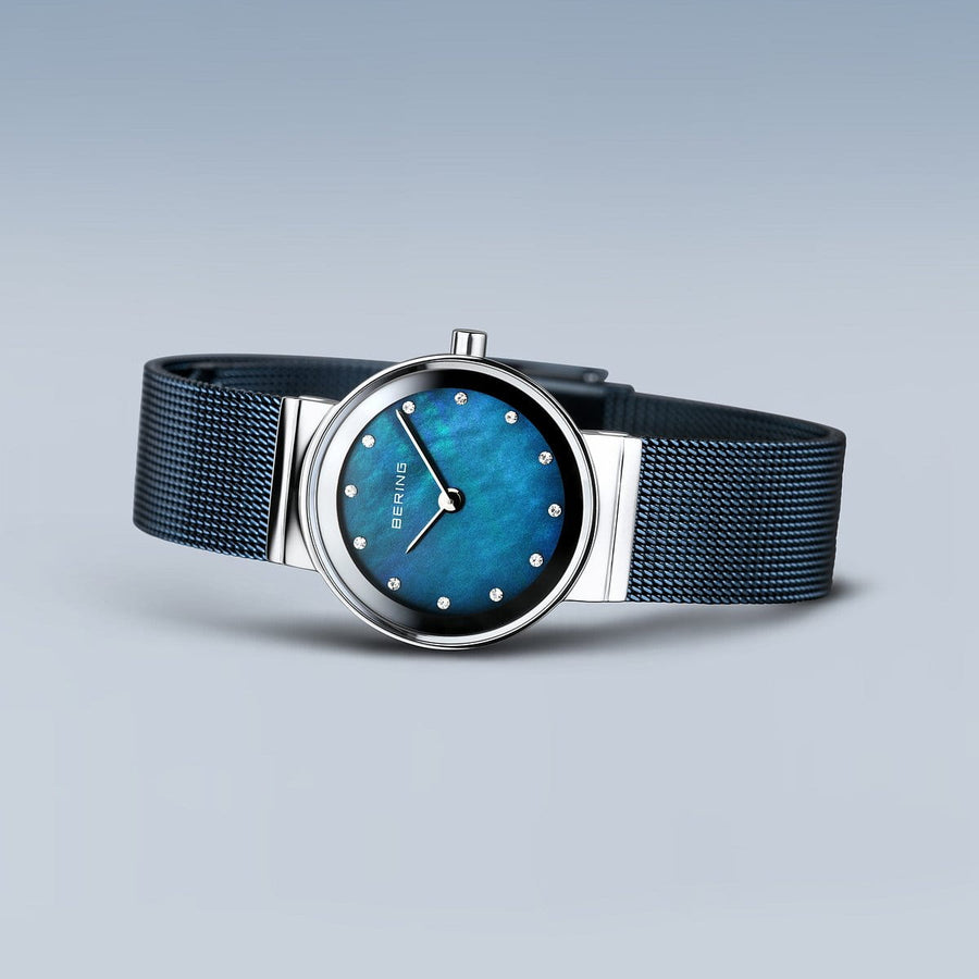 Bering Classic Blue Stainless Steel Mesh Ladies Watch with Blue Dial