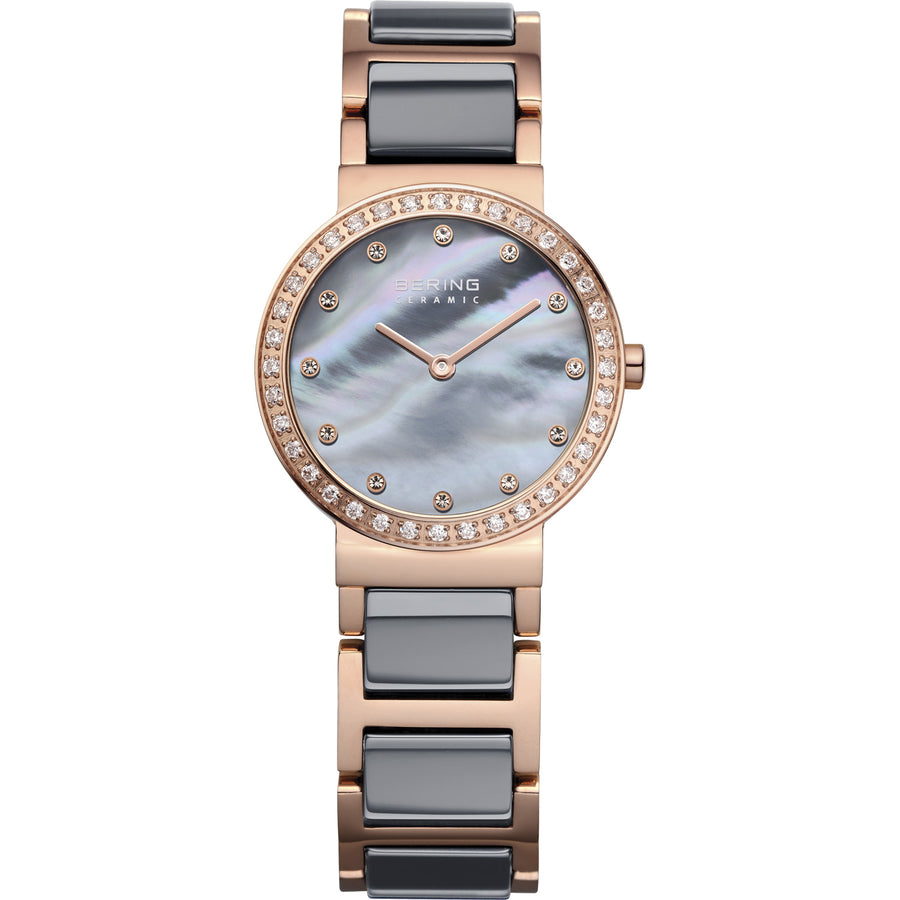 Bering Ceramic Grey & Rose Gold Ladies Watch with Grey Mother of Pearl Dial