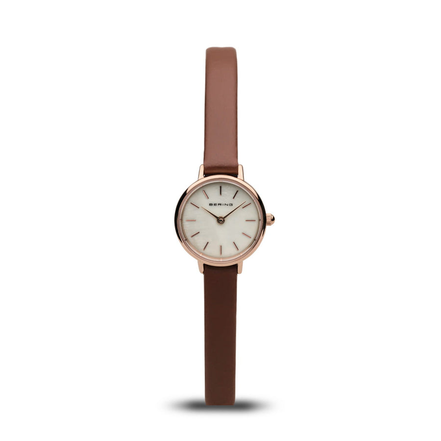 Bering Brown Leather Strap & Rose Gold Small Ladies Watch