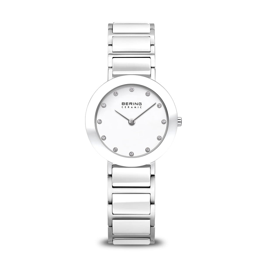 Bering Ceramic Stainless Steel and White Ladies Watch with Swarovski Elements