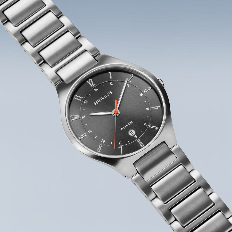 Bering Brushed Titanium Bracelet Watch with Black Dial