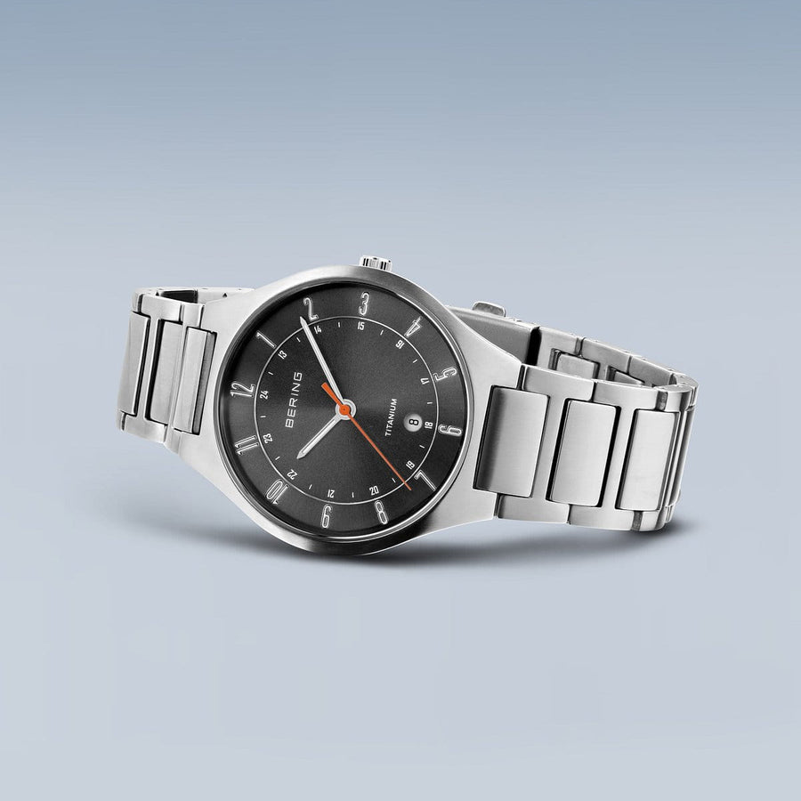Bering Brushed Titanium Bracelet Watch with Black Dial