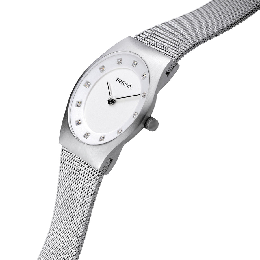 Bering Classic Ladies Stainless Steel Mesh Watch with Swarovski Crystals
