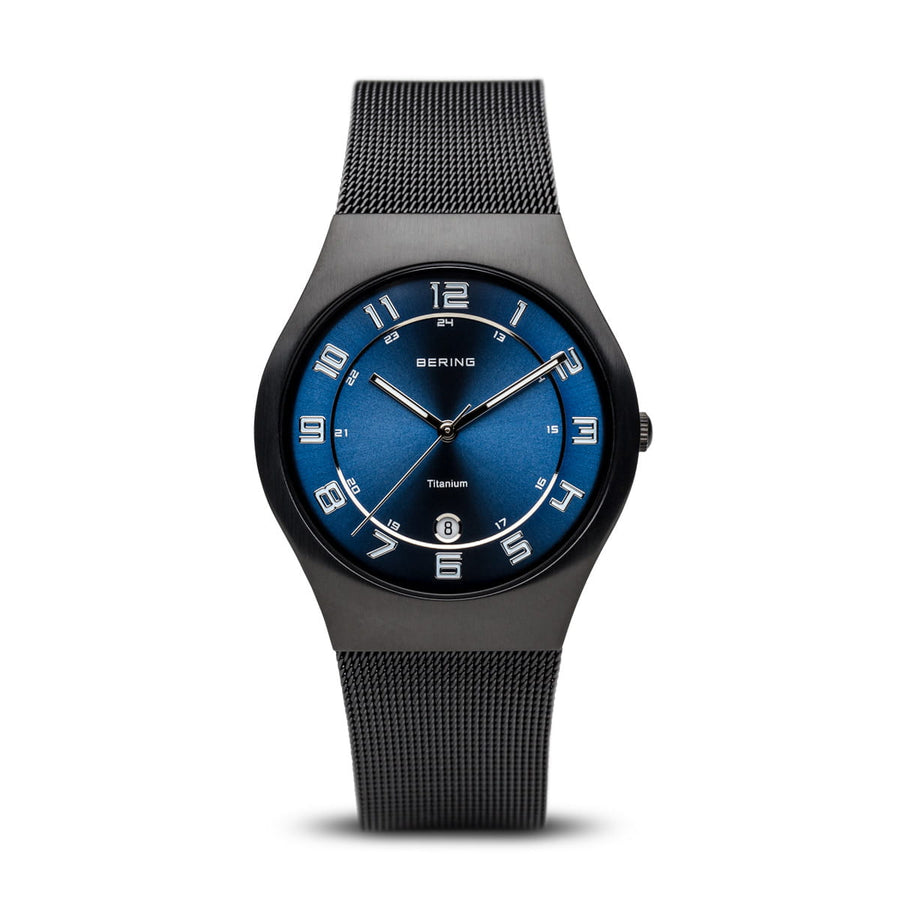 Bering Classic Black Titanium Gents Watch with Blue Dial