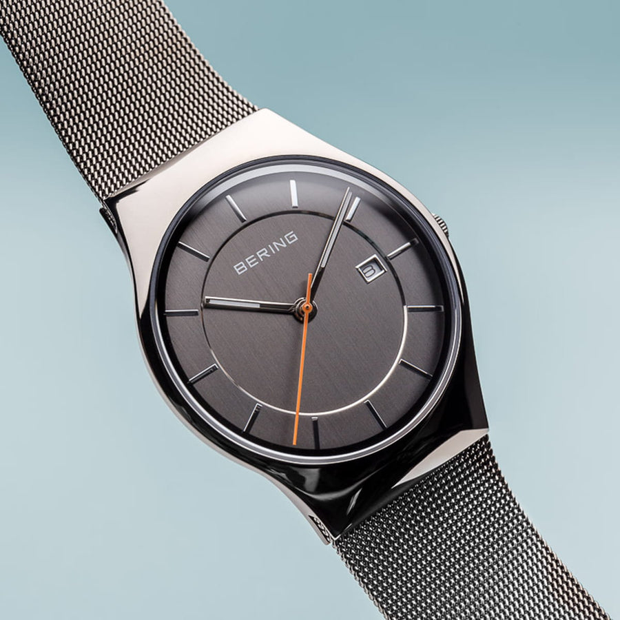 Bering Classic Grey Stainless Steel Mesh Gents Watch with Grey Dial